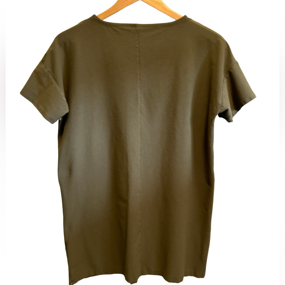 Eileen Fisher Dress of Stretch Crepe Crew Neck Short Sleeve Front Pockets XXS - Picture 2 of 6